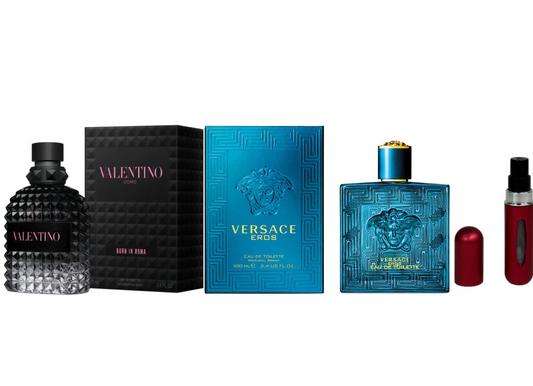 Versace Eros  + Valentino Uomo Born in Roma + Perfumero Recargable