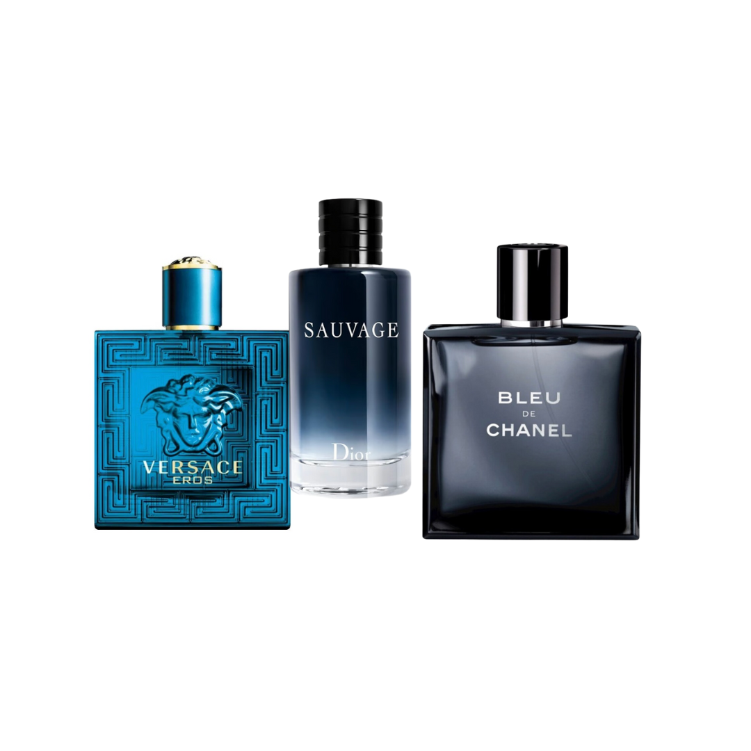 Combo Exclusivo – Versace Eros Men + Dior Sauvage + Bleu de Chanel