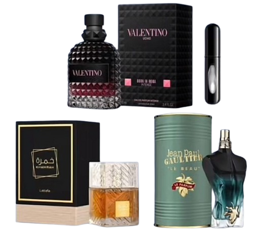 Valentino Born in Roma + Le Beau + Khamrah + Perfumero Recargable